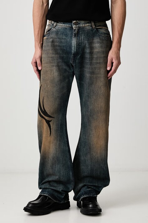 Vetements Graffiti Tribal jeansy regular męskie niebieskie MH27DJ083DW