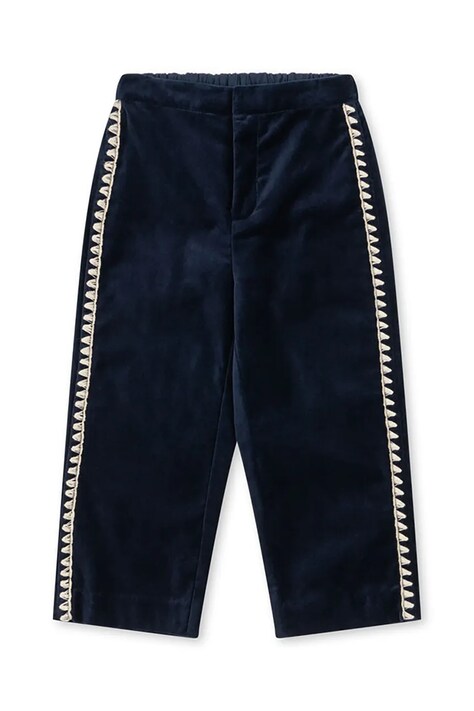 Konges Sløjd Spodnie straight dziecięce bawełniane z elastanem ROCKY PANTS granatowe regular waist KS108118