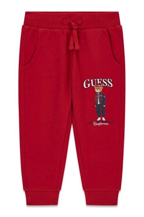 Guess Spodnie dresowe dziecięce bawełniane czerwone regular waist N6BB03 K6119