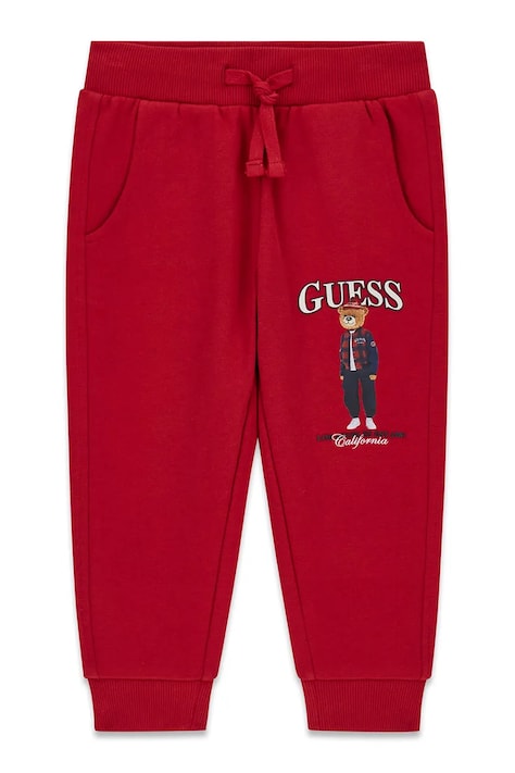 Guess Spodnie dresowe dziecięce bawełniane czerwone regular waist N6BB03 K6119