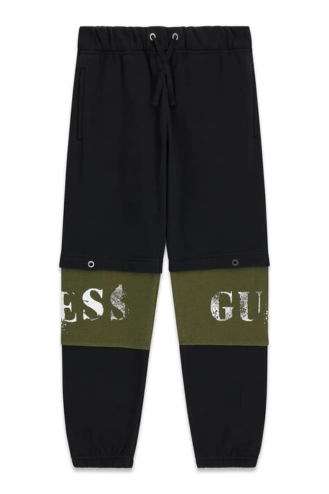 Guess Spodnie dresowe dziecięce bawełniane czarne regular waist L6BB08 K6081