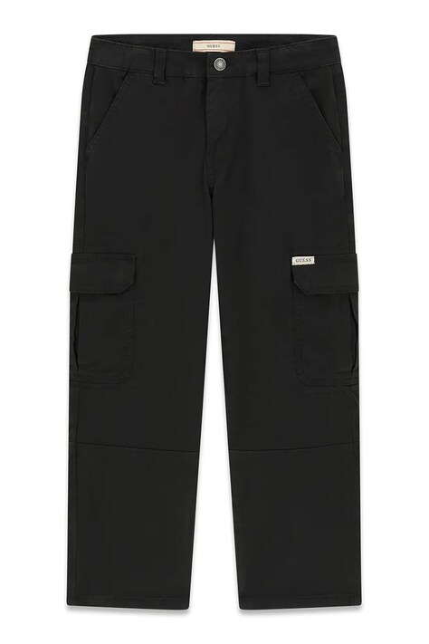 Guess Spodnie cargo dziecięce bawełniane z elastanem czarne regular waist L6BB03 W4089