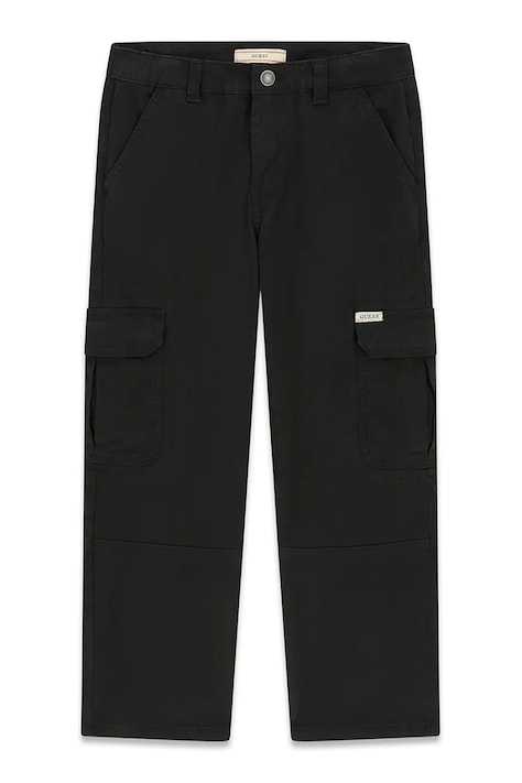 Guess Spodnie cargo dziecięce bawełniane z elastanem czarne regular waist L6BB03 W4089