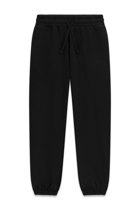 Guess Spodnie dresowe dziecięce bawełniane czarne regular waist L5YQ19 KAV34