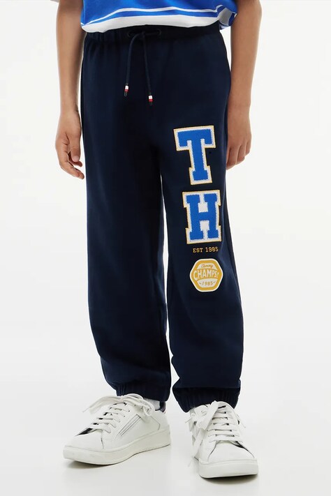 Tommy Hilfiger spodnie dresowe dziecięce bawełniane granatowe regular waist KB0KB10654