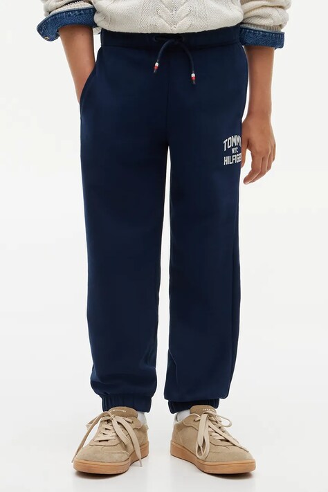Tommy Hilfiger Spodnie joggery dziecięce bawełniane granatowe regular waist KB0KB10653