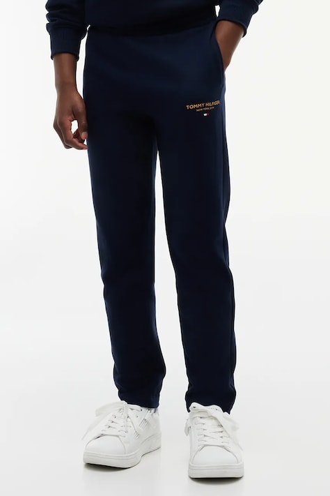 Tommy Hilfiger Spodnie dresowe dziecięce bawełniane granatowe regular waist KB0KB10772