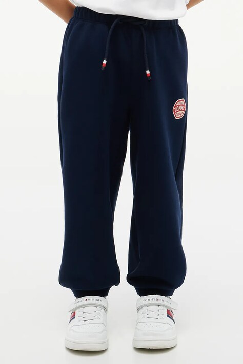 Tommy Hilfiger spodnie dresowe dziecięce z bawełną granatowe regular waist KB0KB10726