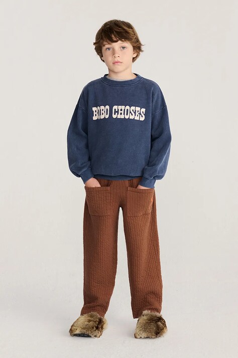 Bobo Choses Spodnie dresowe dziecięce bawełniane brązowe regular waist B226AC064