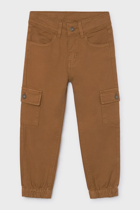 Mayoral Boyfriend kalhoty dětské bavlněné s elastanem hnědé regular waist 4509