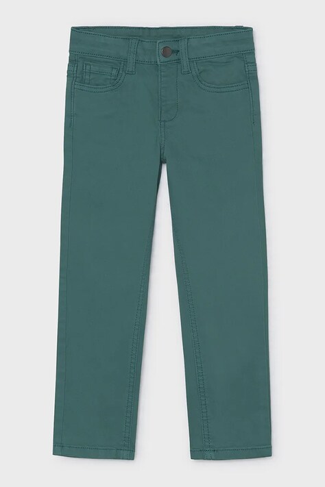 Mayoral Spodnie dziecięce bawełniane z elastanem slim fit basic zielone regular waist 517
