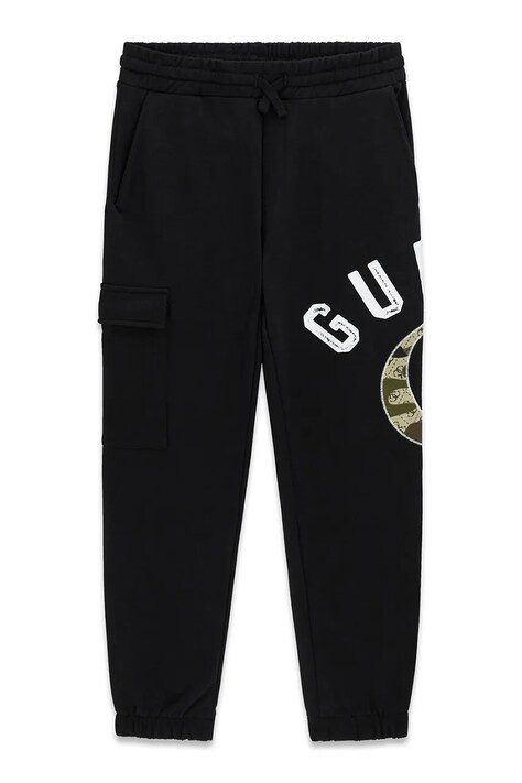 Guess spodnie dresowe dziecięce bawełniane czarne regular waist L6YB01 K4083