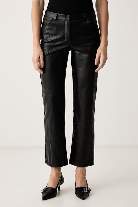 Haveone Spodnie straight damskie z imitacji skóry czarne high waist PNO.R105