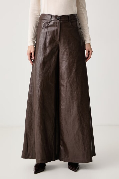 Haveone Spodnie wide leg damskie z imitacji skóry szare regular waist PVI.R151