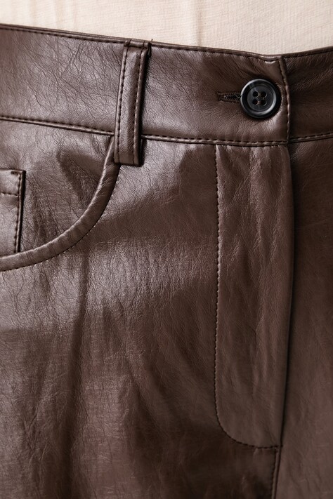 Haveone Spodnie wide leg damskie z imitacji skóry szare regular waist PVI.R151