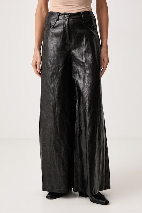 Haveone Spodnie wide leg damskie z imitacji skóry czarne regular waist PVI.R151