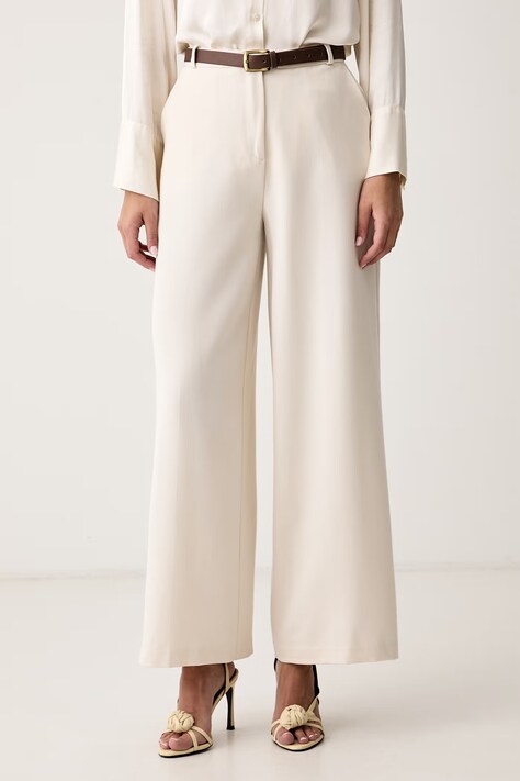 Haveone Spodnie damskie z wiskozą beżowe high waist PGE.R160