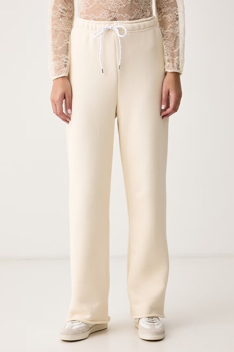 Haveone Spodnie dresowe damskie bawełniane beżowe high waist PNO.R092