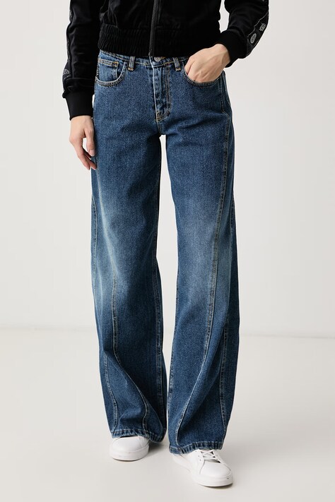 Haveone Jeansy wide leg damskie niebieskie PFJ.R013