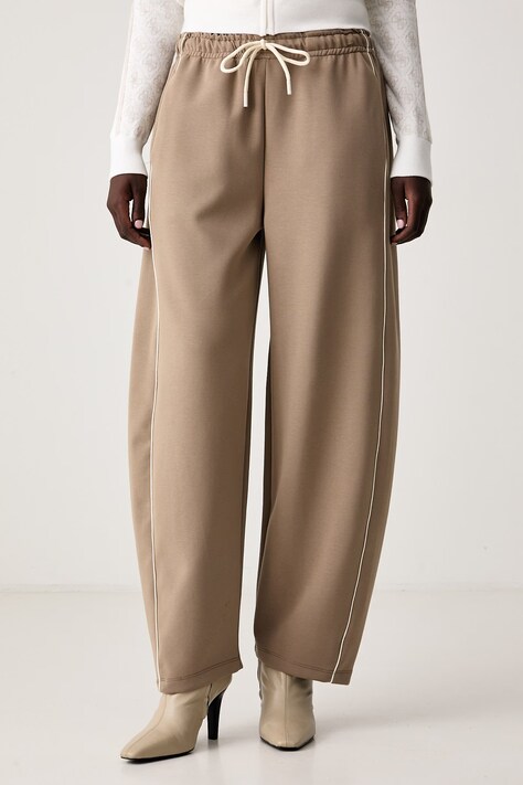 Haveone Spodnie dresowe damskie brązowe high waist PMI.R038