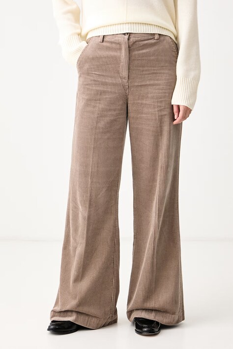 Sisley Pantaloni wide leg da donna con cotone beige high waist 49L0LF09V