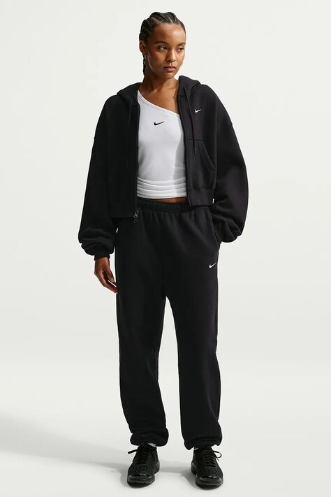 Nike Sportswear Spodnie dresowe damskie z bawełną Studio Fleece czarne high waist IM8074.001