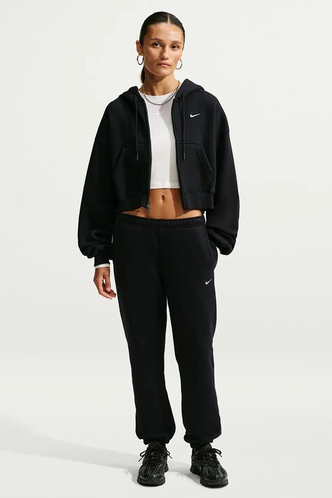 Nike Sportswear Spodnie dresowe damskie z bawełną Studio Fleece czarne regular waist IM8076.001