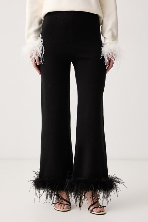 Never Fully Dressed Spodnie dresowe damskie z wiskozą czarne high waist NFDKN1014