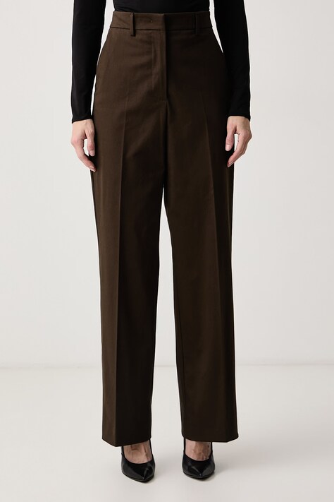 Weekend Max Mara Spodnie straight damskie z bawełną WKSMARANTA brązowe high waist 2625136026