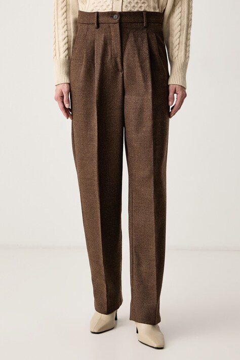 Weekend Max Mara Spodnie damskie wełniane WKISTADIO brązowe high waist 2625136013600