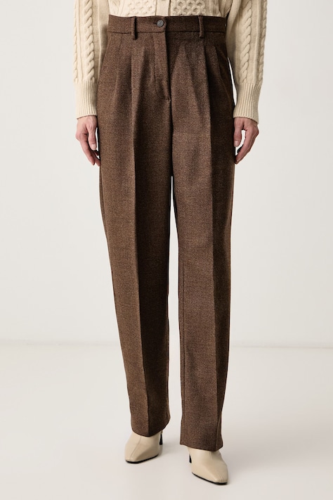 Weekend Max Mara Spodnie damskie wełniane WKISTADIO brązowe high waist 2625136013600