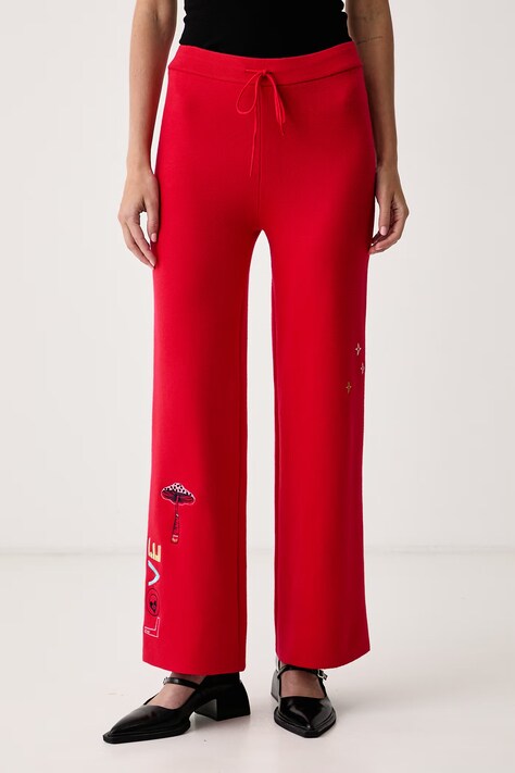 Never Fully Dressed Spodnie dresowe damskie z wiskozą czerwone regular waist NFDKN1043