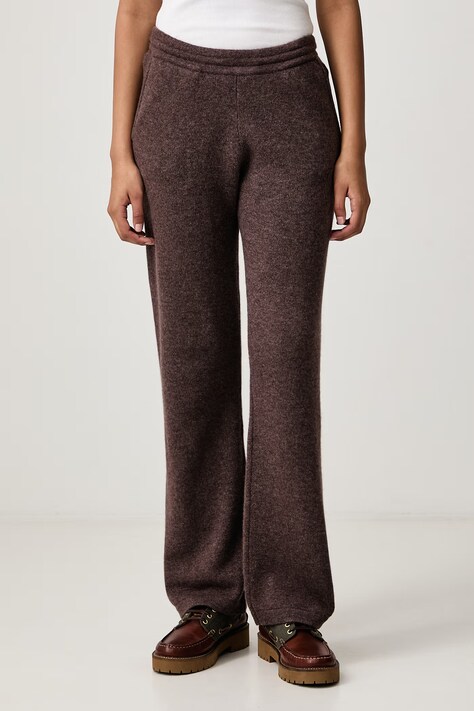 Sporty & Rich S Logo spodnie z kaszmirem damskie brązowe high waist PA02783327BR03