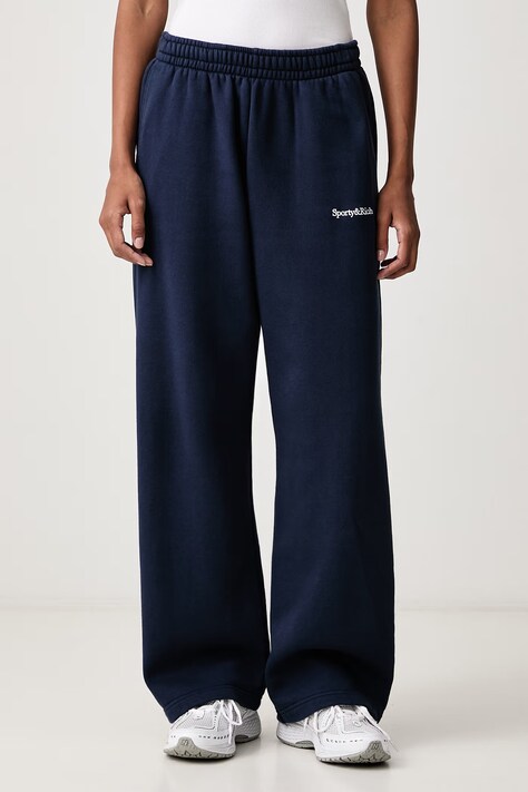 Sporty & Rich Serif Logo spodnie dresowe bawełniane damskie granatowe regular waist PA08884300BL106