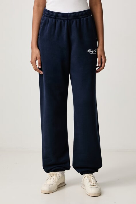 Sporty & Rich Club Script spodnie dresowe bawełniane damskie granatowe high waist PA08785274BL106