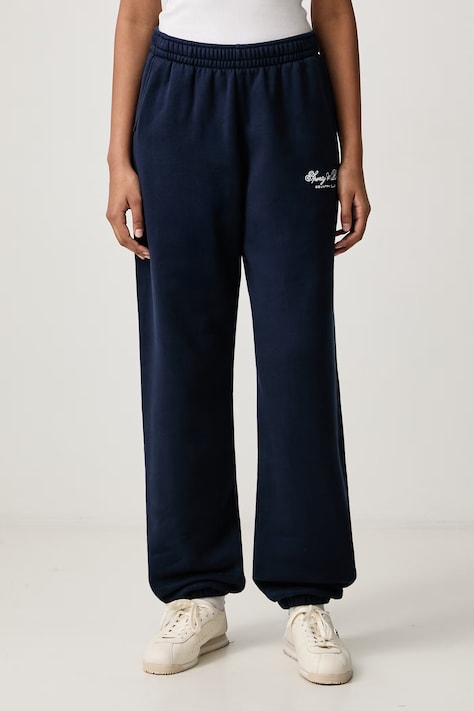 Sporty & Rich Club Script spodnie dresowe bawełniane damskie granatowe high waist PA08785274BL106