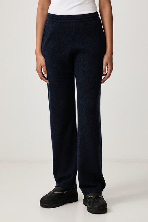 Sporty & Rich S Logo spodnie z kaszmirem damskie granatowe high waist PA02785327BL106