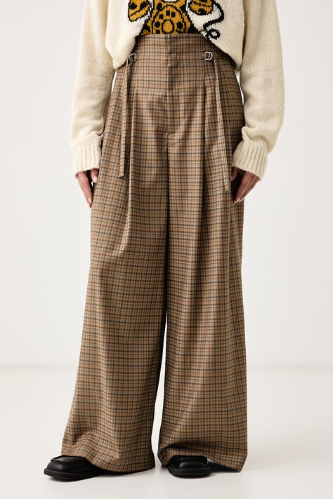 Isabelle Blanche Spodnie wide leg damskie beżowe high waist IS26FW-P042-T009
