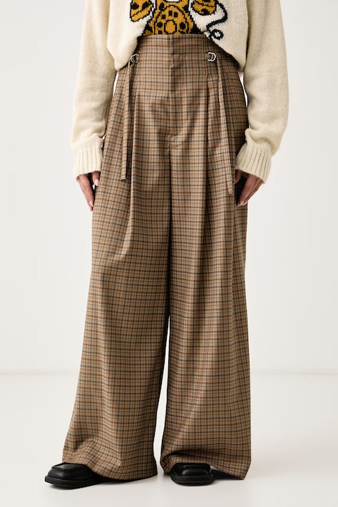 Isabelle Blanche Spodnie wide leg damskie beżowe high waist IS26FW-P042-T009