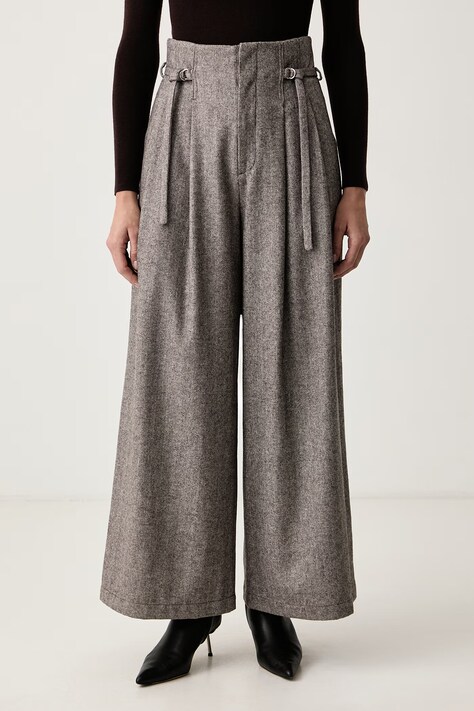 Isabelle Blanche Spodnie wide leg damskie z wełną brązowe high waist IS26FW-P060-T025