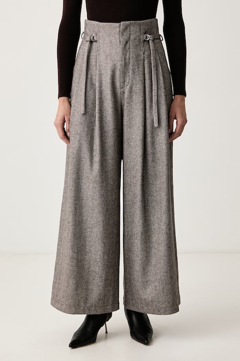 Isabelle Blanche Spodnie wide leg damskie z wełną brązowe high waist IS26FW-P060-T025