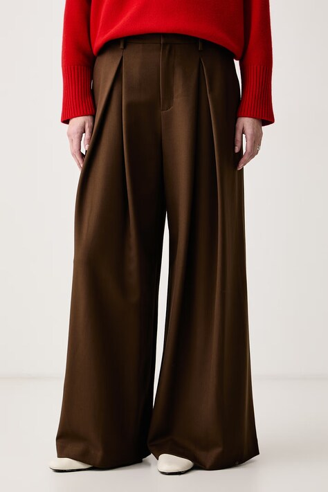 Isabelle Blanche Spodnie damskie z dodatkiem wełny brązowe high waist IS26FW-P090-T006