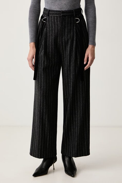 Isabelle Blanche Spodnie damskie z dodatkiem wełny czarne high waist IS26FW-P096-T007