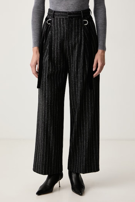 Isabelle Blanche Spodnie damskie z dodatkiem wełny czarne high waist IS26FW-P096-T007