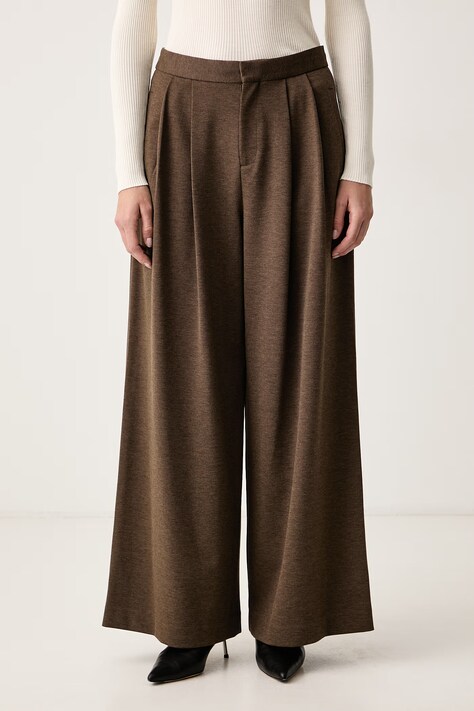 Isabelle Blanche Spodnie damskie z wełną brązowe high waist IS26FW-P199-T019