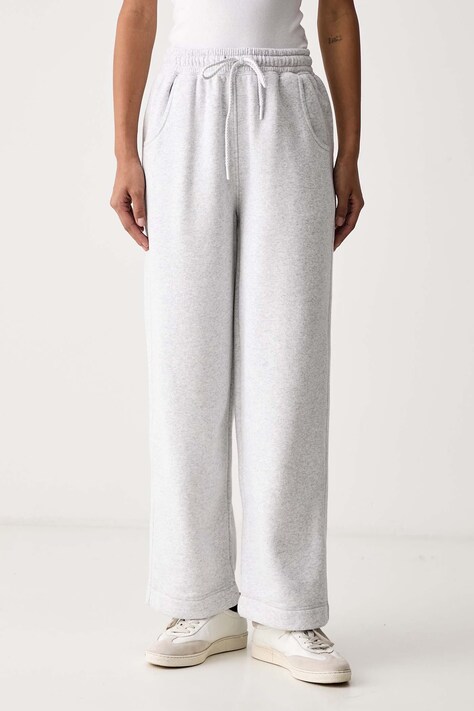 American Vintage Spodnie dresowe damskie z bawełną szare high waist