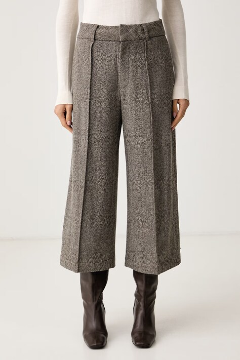 Mos Mosh Spodnie straight damskie wełniane brązowe high waist 181210