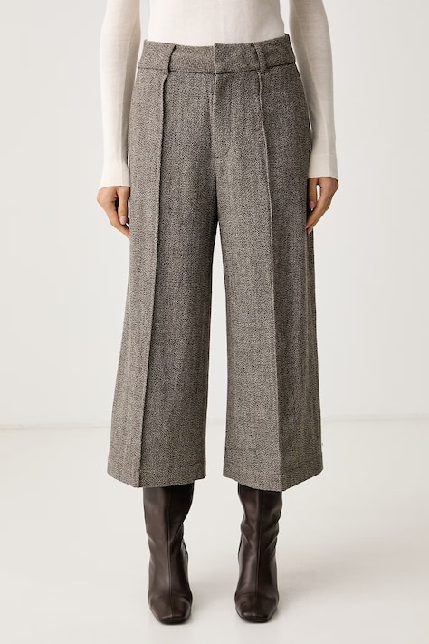Mos Mosh Spodnie straight damskie wełniane brązowe high waist 181210