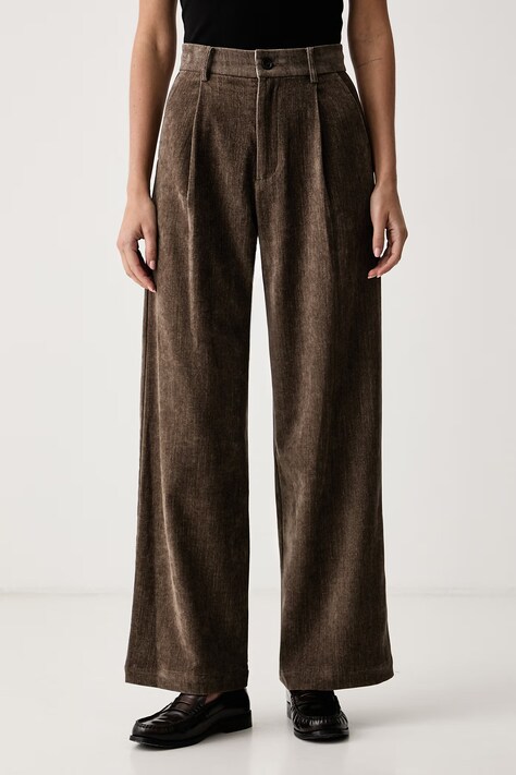 Eleh Spodnie damskie welurowe brązowe high waist EFW260259