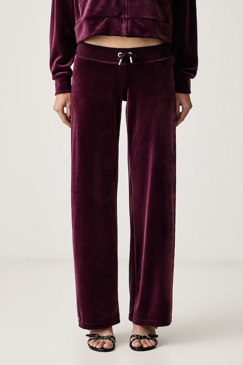 Juicy Couture Spodnie dresowe damskie OLD GOTHIC OG STRAIGHT bordowe low waist JCWBJ226334